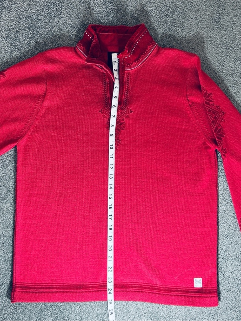Dale of Norway Red & Cream Quarter-Zip Mock Cowl Neck Sweater with Metal Buttons - Picture 6 of 12